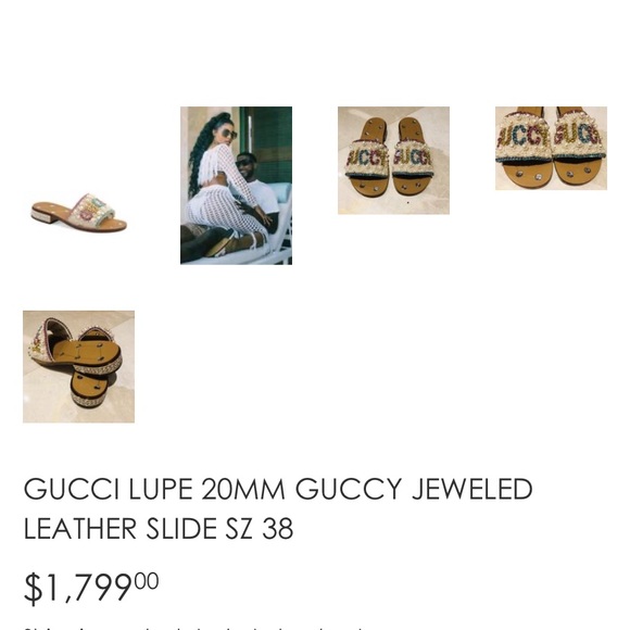 Authentic GUCCI LUPE GUCCY JEWELED LEATHER SLIDE - Picture 8 of 8
